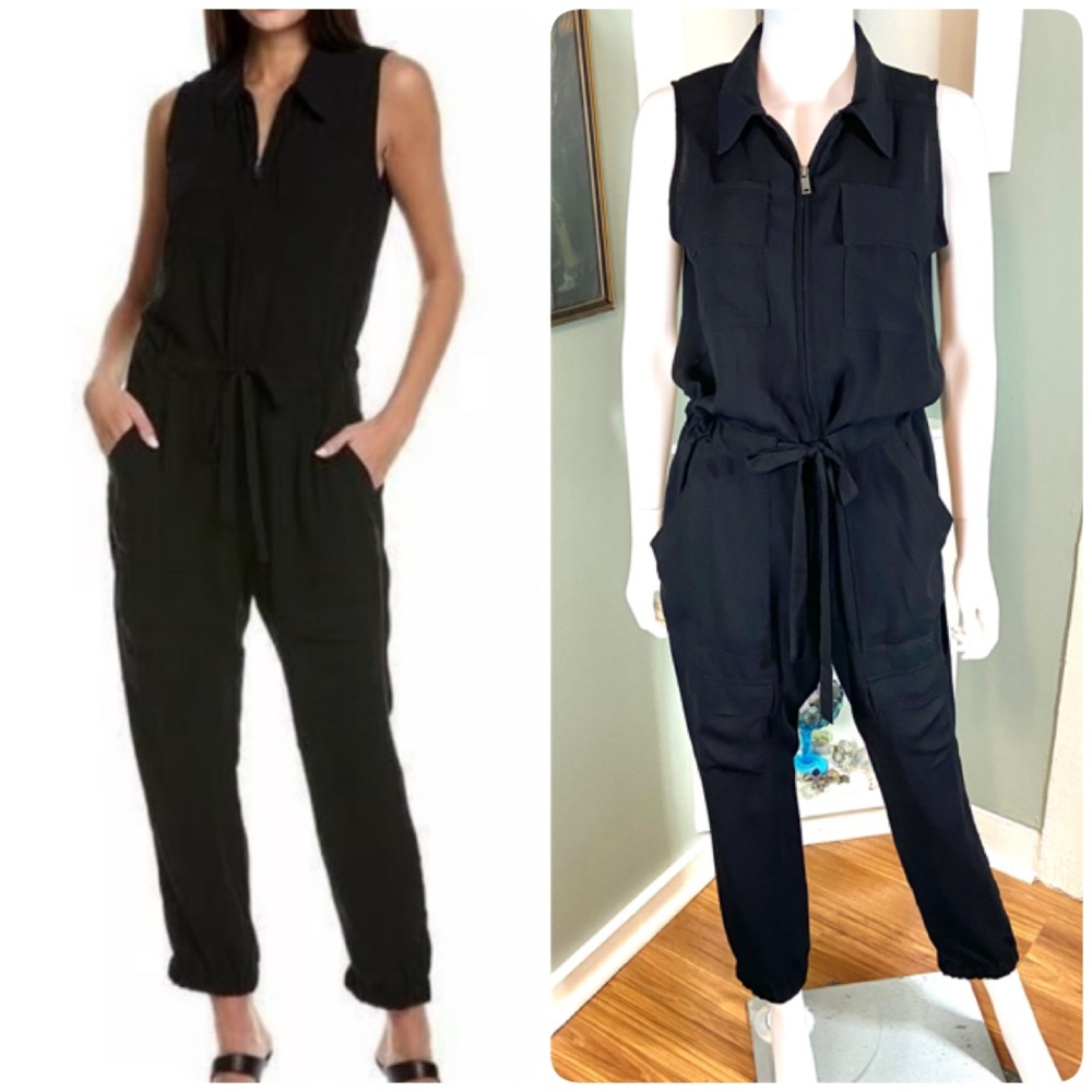 CAbi Caper 5944 Utility Black Zip Sleeveless Jumpsuit Small S